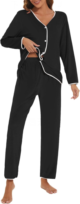 Pijama lejera de somn pentru femei, din material moale, 2 piese, negru/alb M [4]