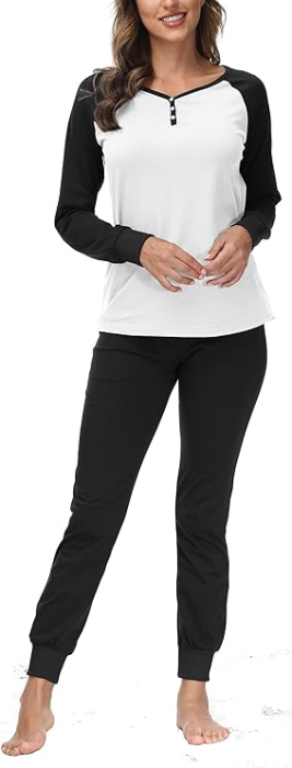 Pijama lejera de somn pentru femei, din material moale, 2 piese, negru/alb L [3]