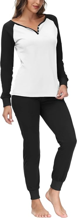 Pijama lejera de somn pentru femei, din material moale, 2 piese, negru/alb L [4]