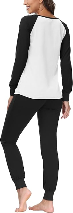 Pijama lejera de somn pentru femei, din material moale, 2 piese, negru/alb L [7]