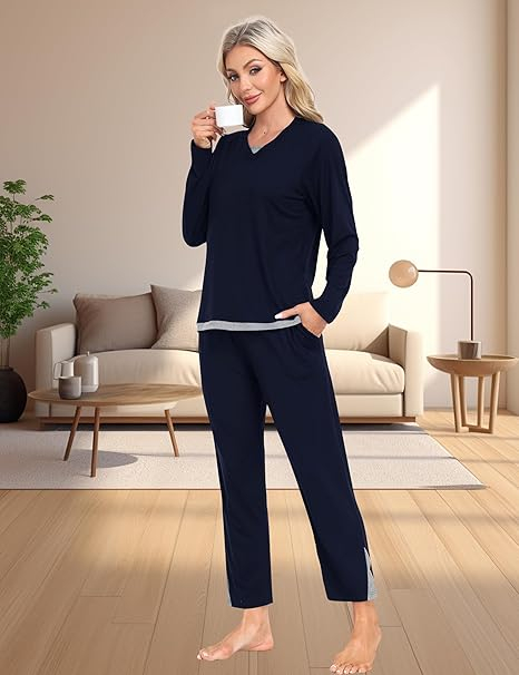 Pijama lejera de somn pentru femei, din material moale, albastra XL [4]