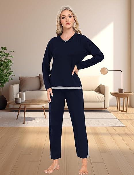 Pijama lejera de somn pentru femei, din material moale, albastra XL [3]