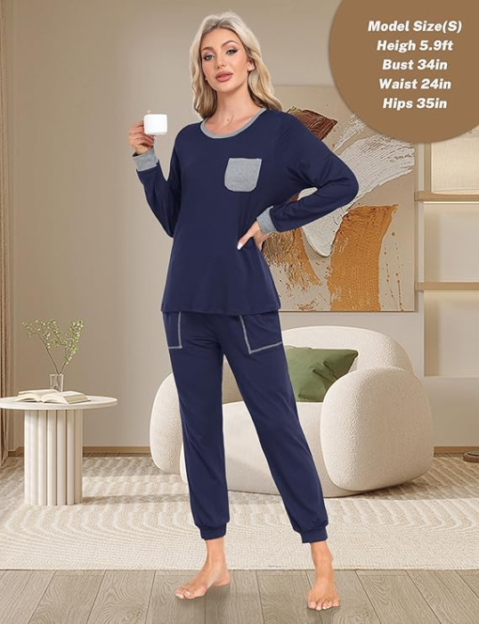 Pijama lejera de somn pentru femei, din material moale, albastru L [6]