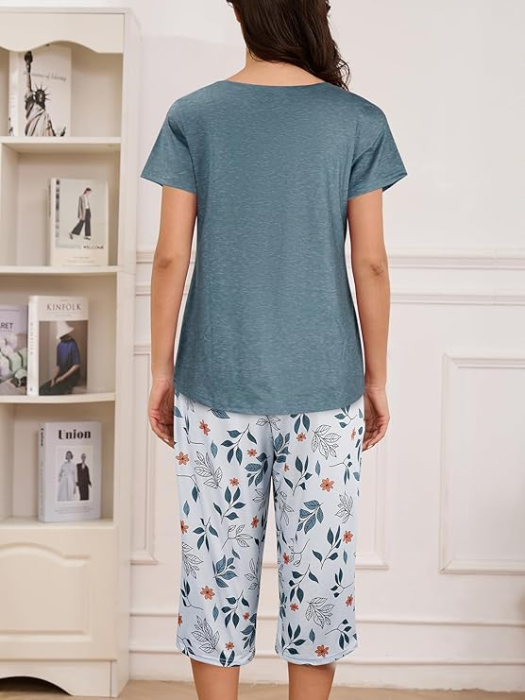 Pijama lejera de somn pentru femei, din material moale, frunze 2XL [2]