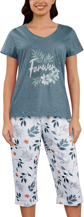 Pijama lejera de somn pentru femei, din material moale, frunze 2XL [1]