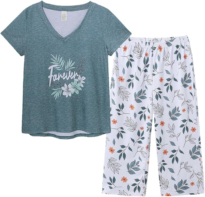 Pijama lejera de somn pentru femei, din material moale, frunze XL [4]