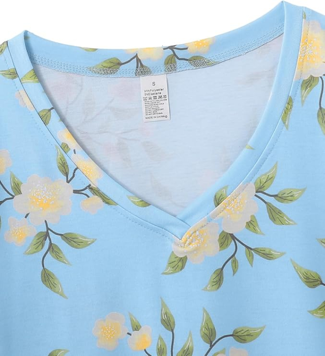 Pijama lejera de somn pentru femei, din material moale, albastra cu flori M [5]