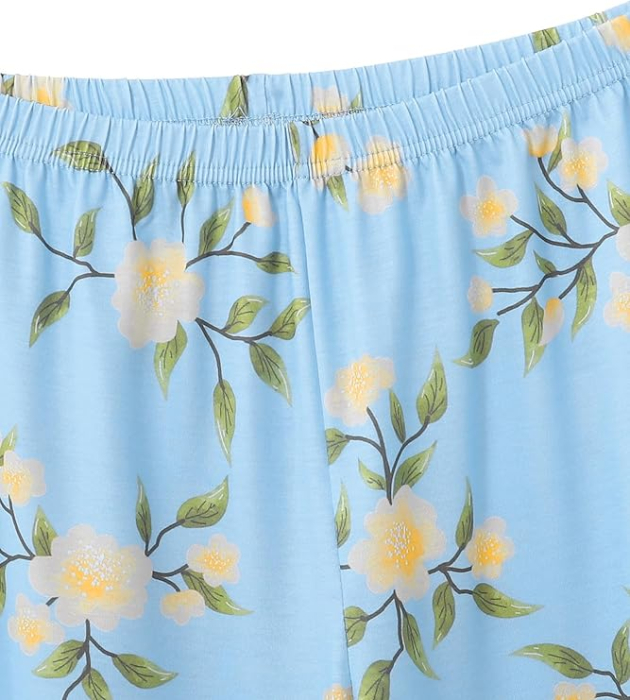 Pijama lejera de somn pentru femei, din material moale, albastra cu flori M [6]