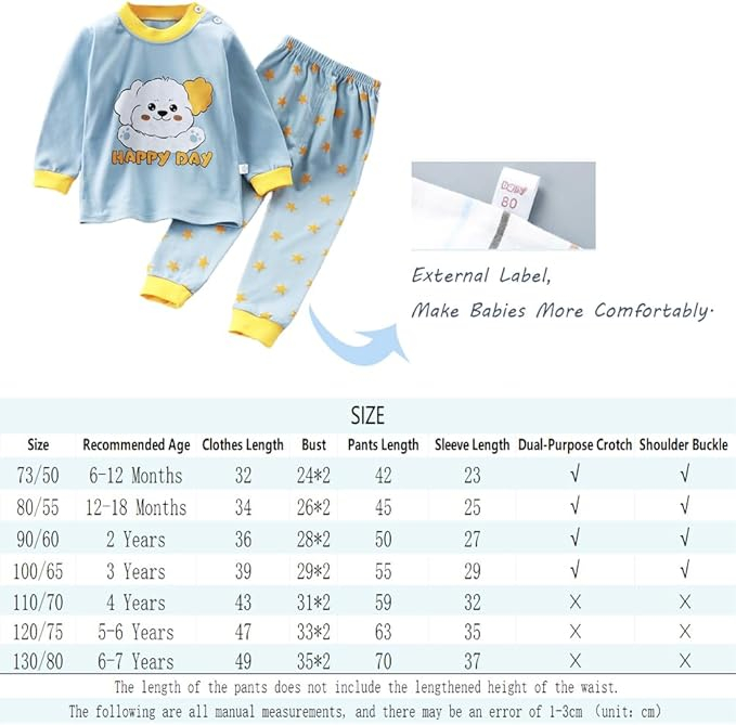 Pijamale lejere de somn pentru copii 1-3 ani, din material moale, 3 perechi, marimea 100 cm [2]