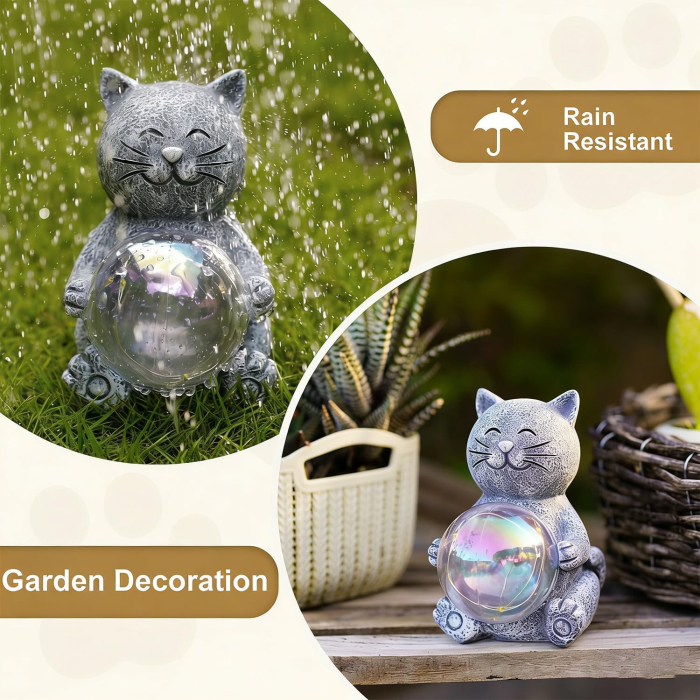 Figurină decorativă pisică cu LED, 12 cm, lumină caldă, rășină, alimentare pe baterii, cutie cadou [5]