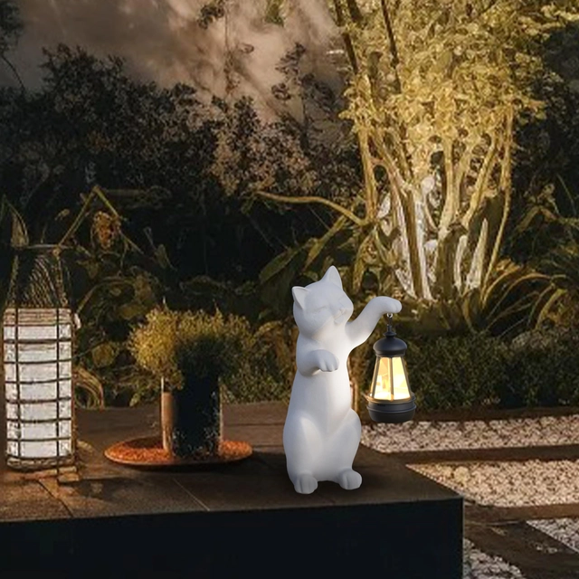 Pisica de gradina, terasa, balcon cu LED-uri si panou solar 26 cm [5]