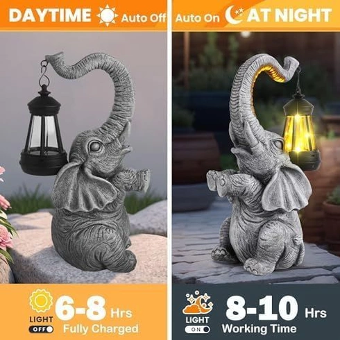 Elefant de gradina, terasa, balcon cu LED-uri si panou solar 28 cm [4]