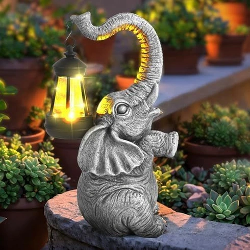 Elefant de gradina, terasa, balcon cu LED-uri si panou solar 28 cm [1]