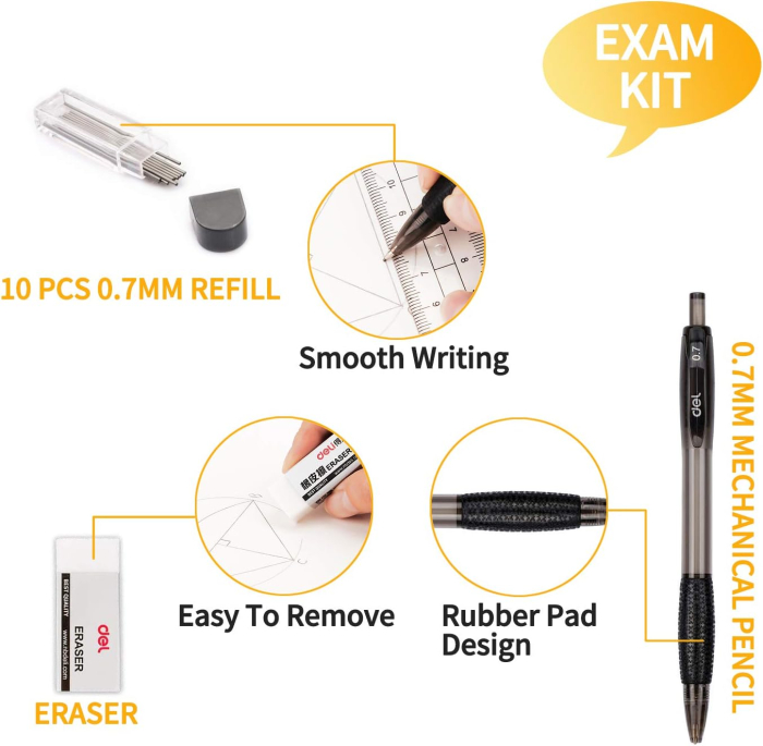 Set 8 rechizite școlare, compas, echer, riglă 15 cm, raportor, radieră, creion mecanic cu mină [5]