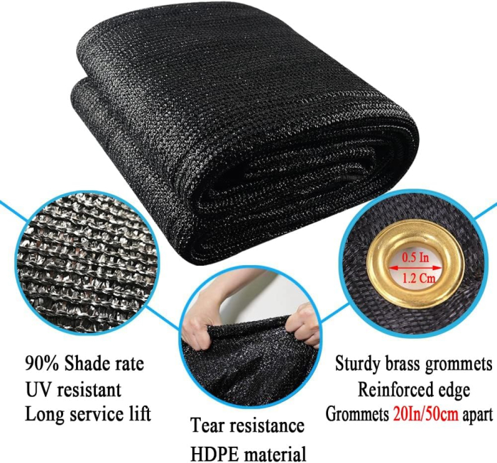 Plasa tivita, cu inele metal, neagra de umbrire 90% pentru gard, balcon, terasa, 3x3m [3]