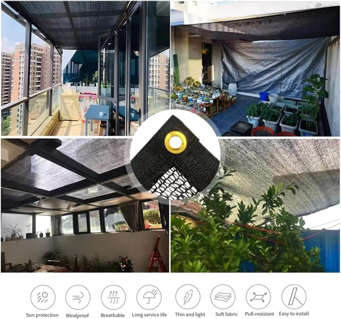 Plasa tivita, cu inele metal, neagra de umbrire 90% pentru gard, balcon, terasa, 3x3m [5]