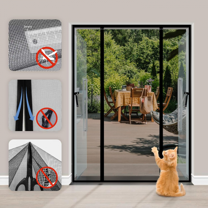 Plasa neagra contra insecte pentru usa 160x200 cm, cu magneti, fara gaurire, set prindere complet [2]