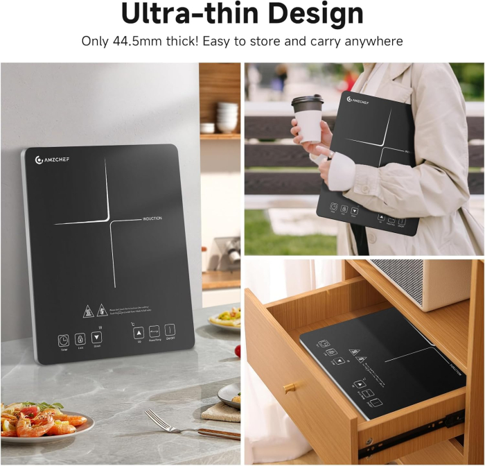 Plită cu Inducție AMZCHEF, 1 Zonă, 10 Trepte, Touch, Timer 3 Ore, Blocare Siguranță [3]