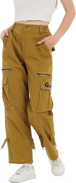 Pantaloni kaki largi pentru femei, talie inalta, buzunare, marime M [3]