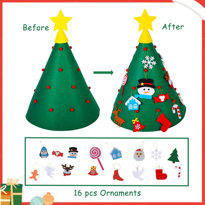 Pom de Crăciun 3D din pâslă cu ornamente pentru decorat [3]