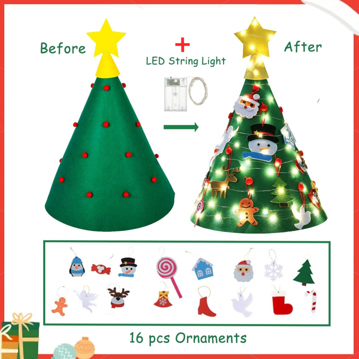 Pom de Crăciun 3D din pâslă cu ornamente pentru decorat si leduri [3]
