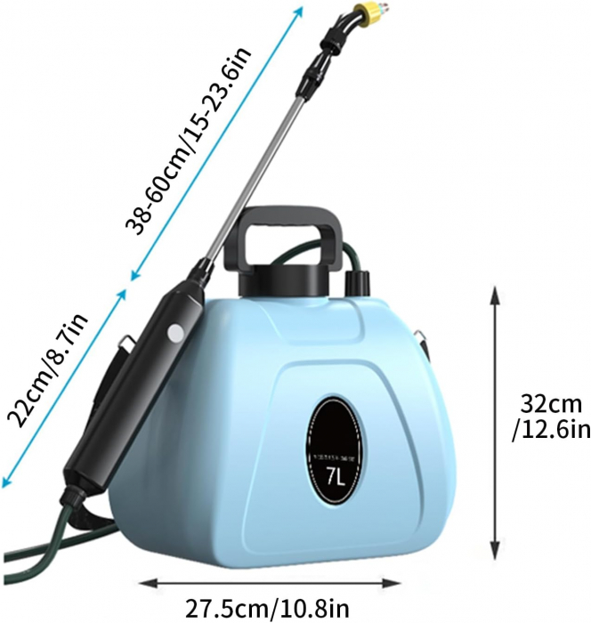 Pompa de stropit cu presiune, lance și 3 duze de pulverizare reglabile, baterie litiu-ion de 2400mAh, 7 L, pentru grădină/vie/gazon [2]