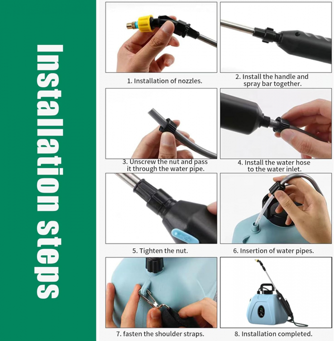 Pompa de stropit cu presiune, lance și 3 duze de pulverizare reglabile, baterie litiu-ion de 2400mAh, 7 L, pentru grădină/vie/gazon [7]