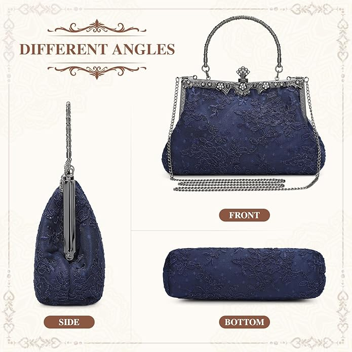 Poseta eleganta de umar Albastra, brodata, 22 x 15 x 6 cm [7]