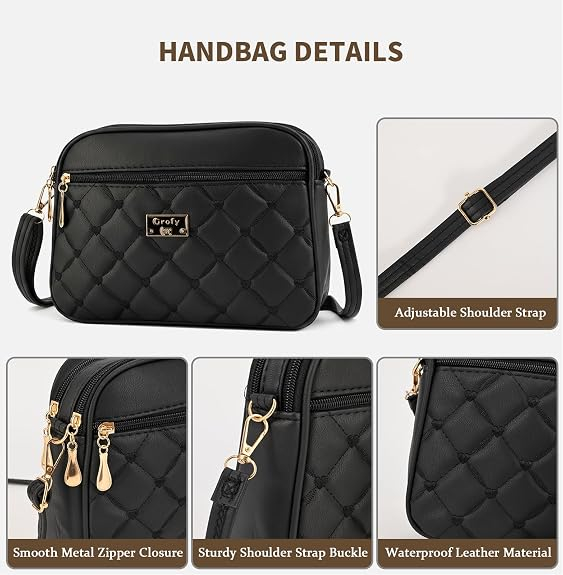 Geantă de umăr damă tip crossbody, piele ecologică, 4 buzunare cu fermoar, curea reglabilă [5]