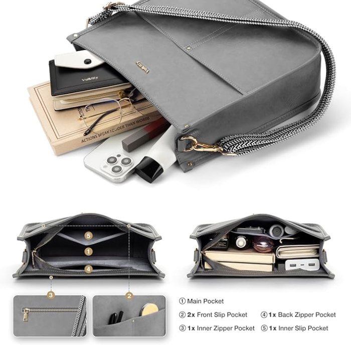 Geanta de umar din PU gri, 29x9x27 cm [4]