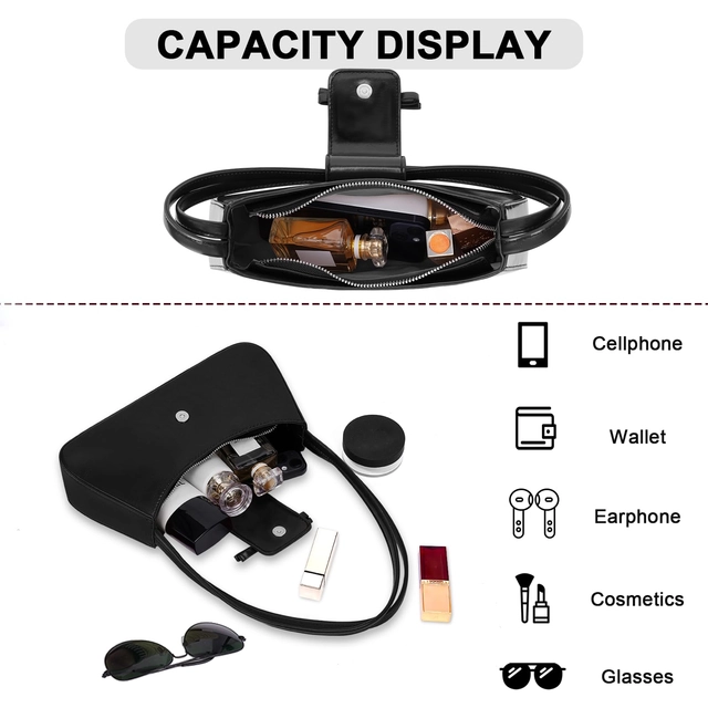 Poseta eleganta mica neagra cu funda din piele PU, cu curea de umar [5]