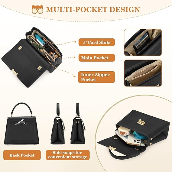 Poseta eleganta neagra din piele PU, cu curea de umar reglabila  20x25x10 cm [3]