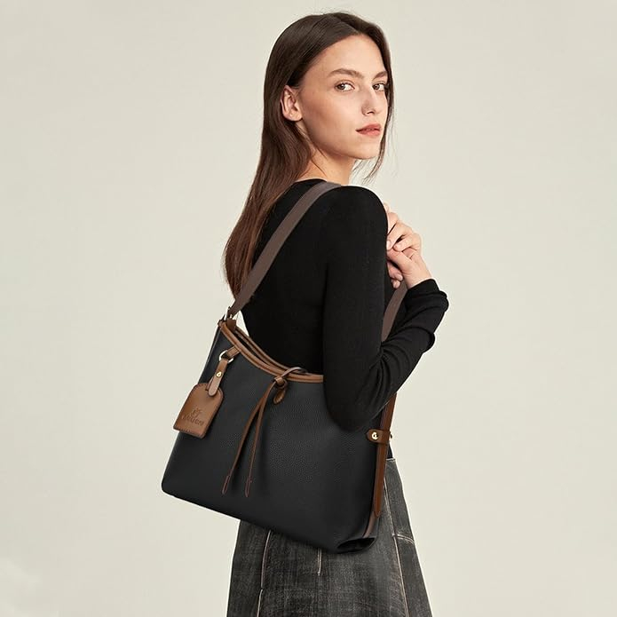 Poseta eleganta maro din piele PU, cu curea de umar reglabila  32x12x25 cm [5]