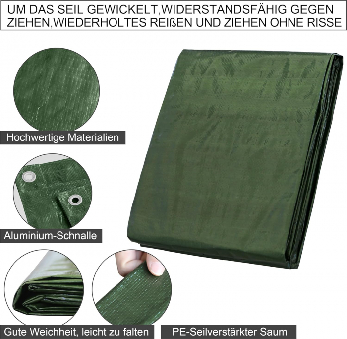 Prelata din polietilena, impermeabila, Verde, 100 g/m2, 3x3 M [2]
