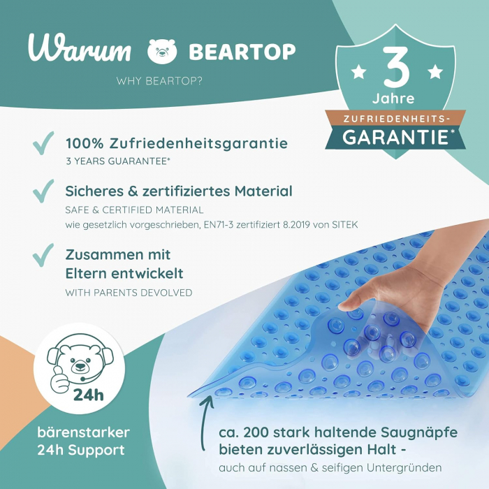 Covoras antialunecare pentru dus, lavabil, cu 200 ventuze, albastru, 40x100 cm [5]