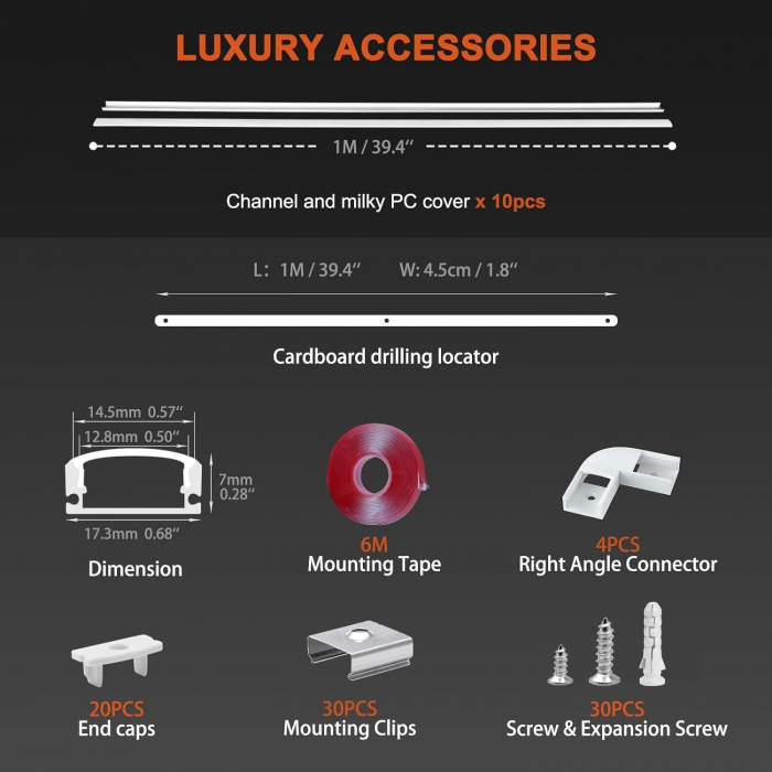 Profil din aluminiu în formă de U 10X1m pentru bandă LED , cu set accesorii [4]