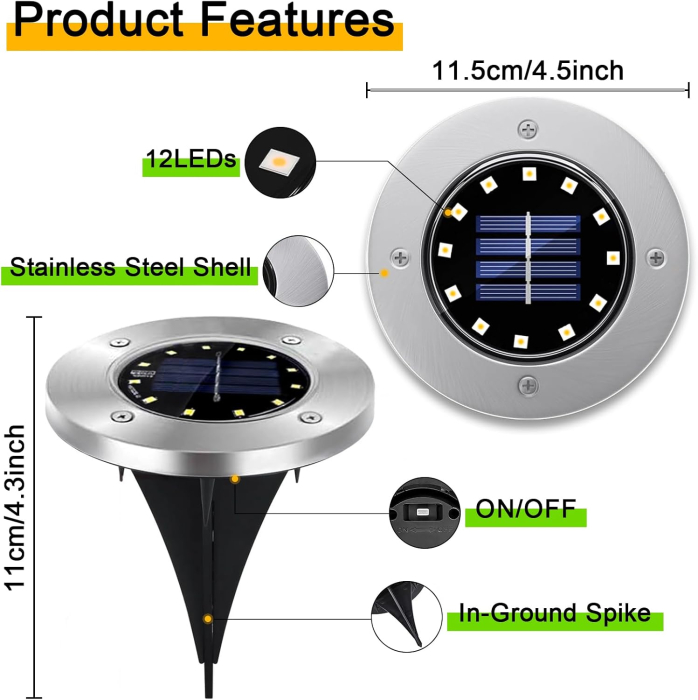 Lampi solare pentru gradina 12 LED-uri, cai de acces, impermeabile, de exterior set 4 lumini [5]