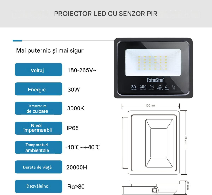 Proiectoare LED 2x30W, 8000Lm, 3000K, impermeabil IP65, negru [2]