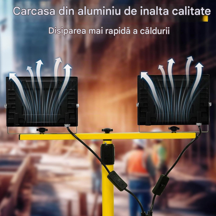 Proiector LED 2x60W, 11000 lm, trepied reglabil 77,5-169,5 cm, 6000K IP66 cablu 4m – Alb rece [5]