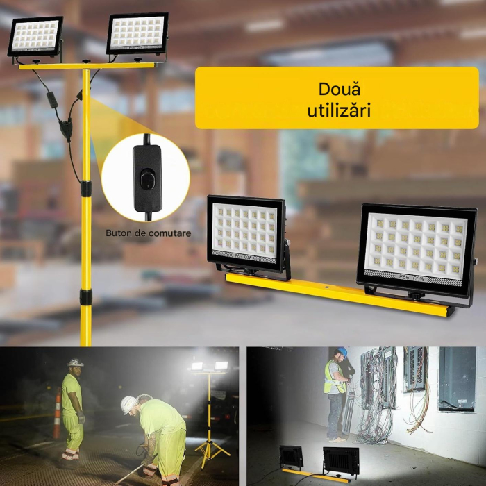 Proiector LED 2x60W, 11000 lm, trepied reglabil 77,5-169,5 cm, 6000K IP66 cablu 4m – Alb rece [3]