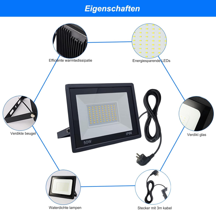 Proiector constructii cu suport, cablu 3 M, 4250Lm, 50W, impermeabil IP66 [4]