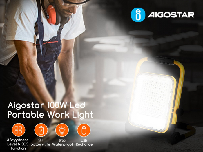 Proiector de constructii LED, reincarcabil USB, 100W, 6500K, 2400Lm [4]