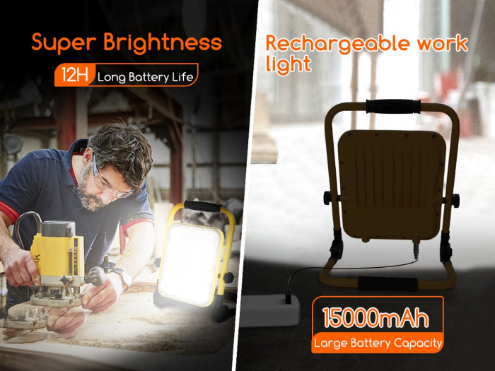 Proiector de constructii LED, reincarcabil USB, 100W, 6500K, 2400Lm [6]