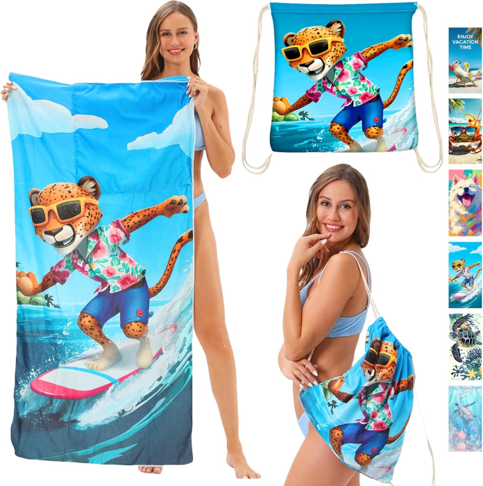 Prosop la plajă din microfibra cu model Pantera 70 x 140 cm si rucsac textil [1]