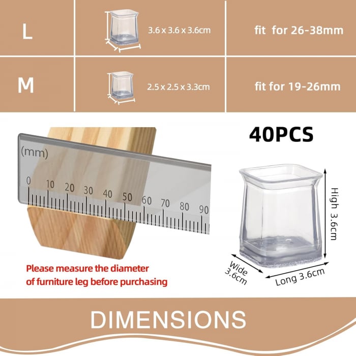 Protectii patrate pentru picioare scaune, mobila 19-26mm  set 24 bucati [2]
