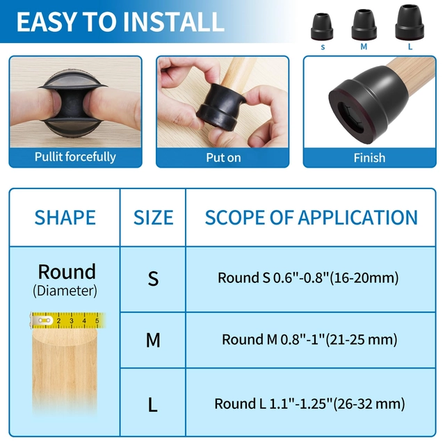 Protectii rotunde pentru picioare scaune, mobila 26-32 mm  set 16 bucati [3]