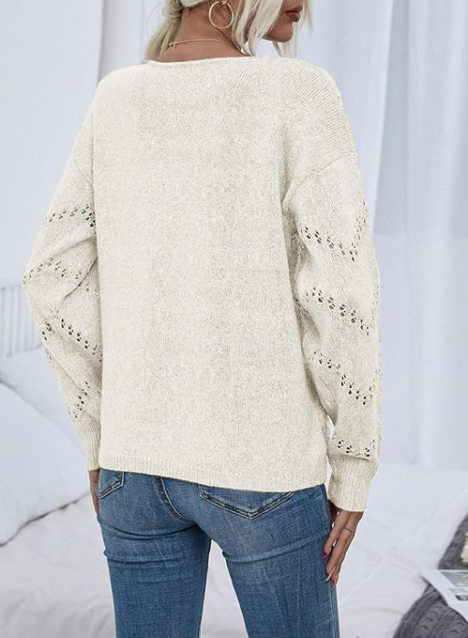 Pulover alb Damă Snowflake, bluza Mărimea XL, Oversized, Mâneci Batwing, Color Block [2]
