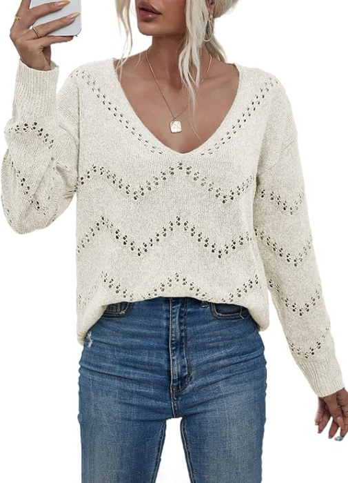 Pulover alb Damă Snowflake, bluza Mărimea XL, Oversized, Mâneci Batwing, Color Block [1]