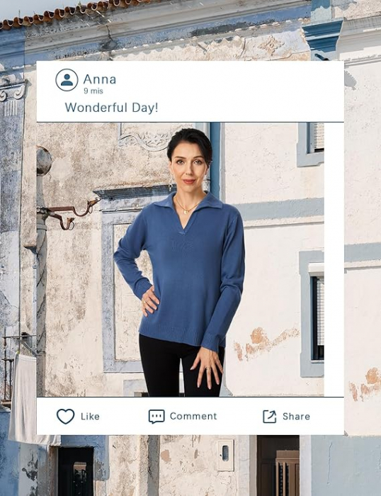 Bluza lejera, pulover tricotat, cu guler in "V" pentru femei, ALBASTRU, marime XXL [7]