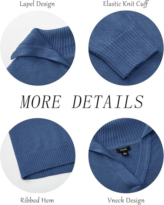 Bluza lejera, pulover tricotat, cu guler in "V" pentru femei, ALBASTRU, marime XXL [4]